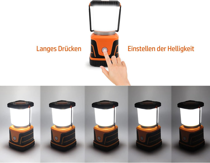 DA LIGHT LED Campinglampe Superhelle 1500 Lumen 4 Lichtmodi Dimmbarer Suchscheinwerfer Batteriebetri