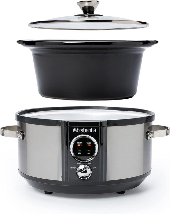 Brabantia Slow Cooker, Antihaftbeschichtung, drei verschiedene Heizstufen, Kontrollleuchte, abnehmba
