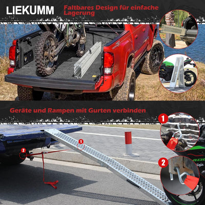 LIEKUMM 2X Auffahrrampe 440kg klappbar Laderampe, Stahl Verladerampe Laderampen für Anhänger Motorra