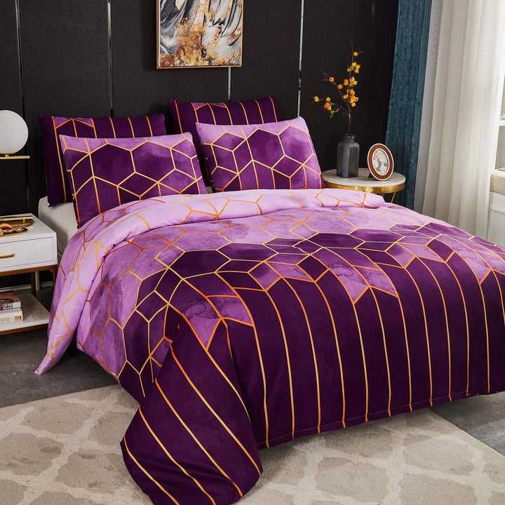 Luofanfei Bettwäsche Gestreift 135x200cm Bettdeckenbezug Lila 4teilig Microfaser Bettwäsche Set Bett