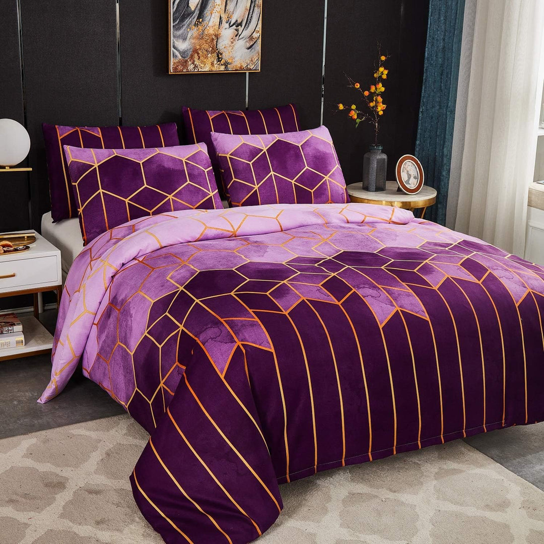 Luofanfei Bettwäsche Gestreift 135x200cm Bettdeckenbezug Lila 4teilig Microfaser Bettwäsche Set Bett