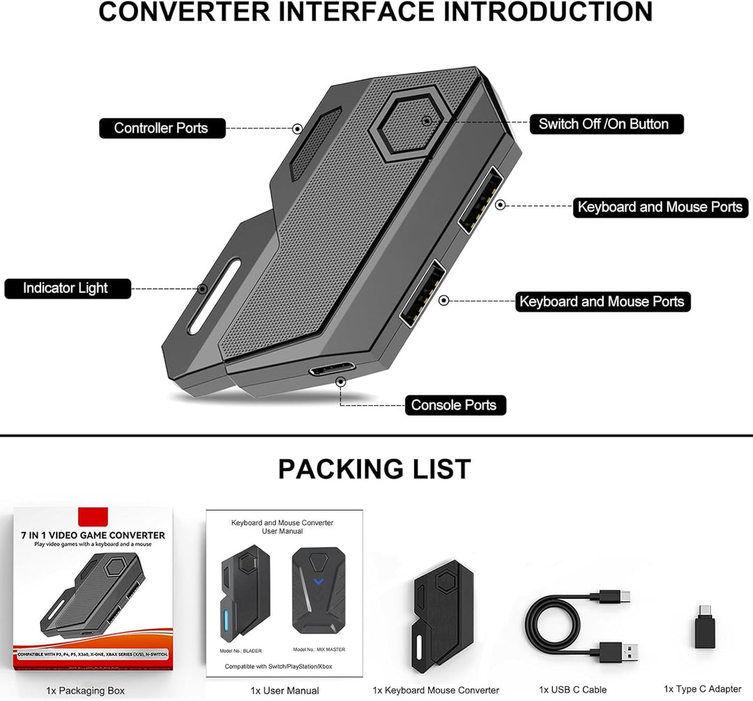 Arvin Tastatur und Maus Adapter für Nintendo Switch/Xbox/PS3/PS4, Kabelgebundene & 2.4G Wireless Mau