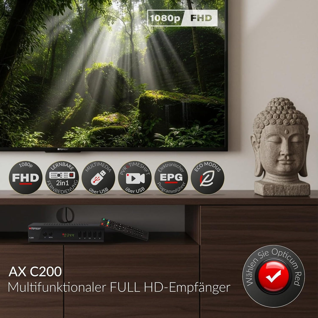 RED OPTICUM C200 HD Kabelreceiver mit Aufnahmefunktion PVR I Digitaler Kabel-Receiver HD - EPG - HDM