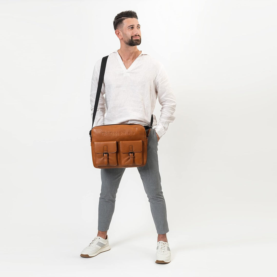 Memphis Damen/Herren Leder Aktentasche | Messenger Bag mit längenverstellbarem Umhängeriemen | 38 cm