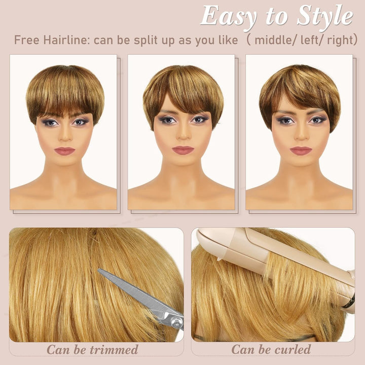RUWISS Pixie Cut Perücken für Schwarze Frauen Pixie Cut Echthaar Perücken Short Layered Perücken Upp