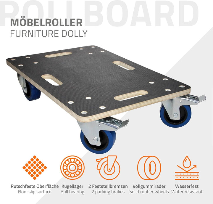 ECD Germany Transportroller mit 2x Feststellbremse 40 x 60 cm bis 800kg Siebdruckplatte - PP-Räder R
