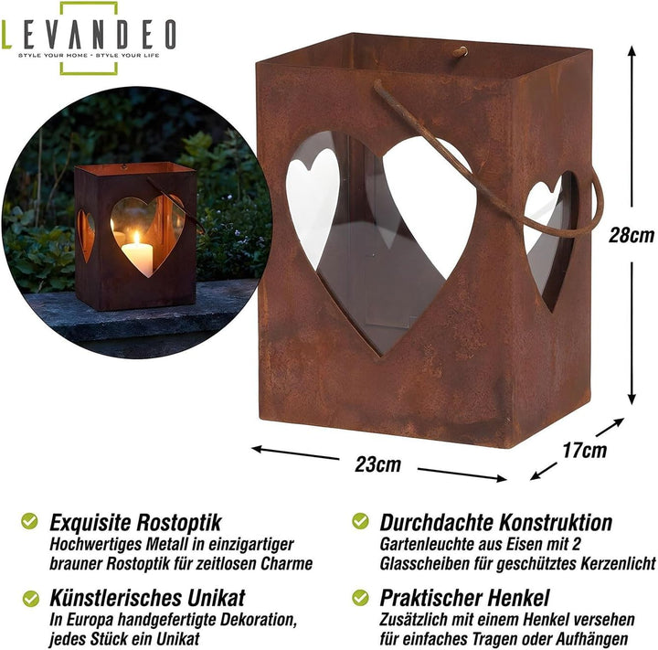 levandeo Windlicht Herz Laterne H28cm Gartenleuchte Rost Gartendeko Rostdeko Edelrost Deko, Herz