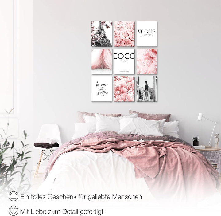Novart Wandbilder Fashion- KOMPLETT AUFHÄNGFERTIG - Coco Wohnzimmer Mädchen Teenager- 9 Moderne Mood