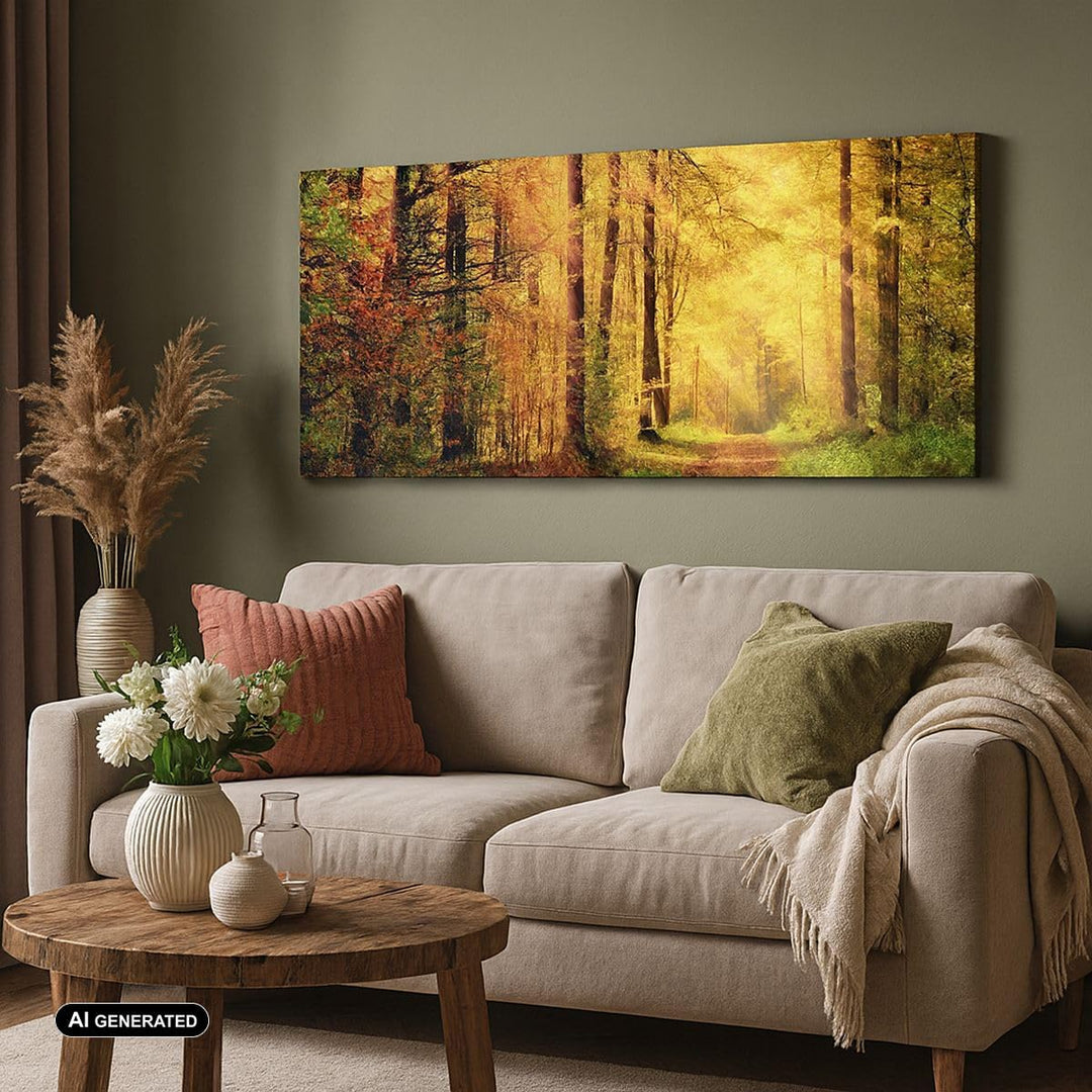 Wandbilder Dekoration Wohnzimmer Wald Baum Natur Panorama Bilder auf Leinwand 120x50cm Leinwandbild