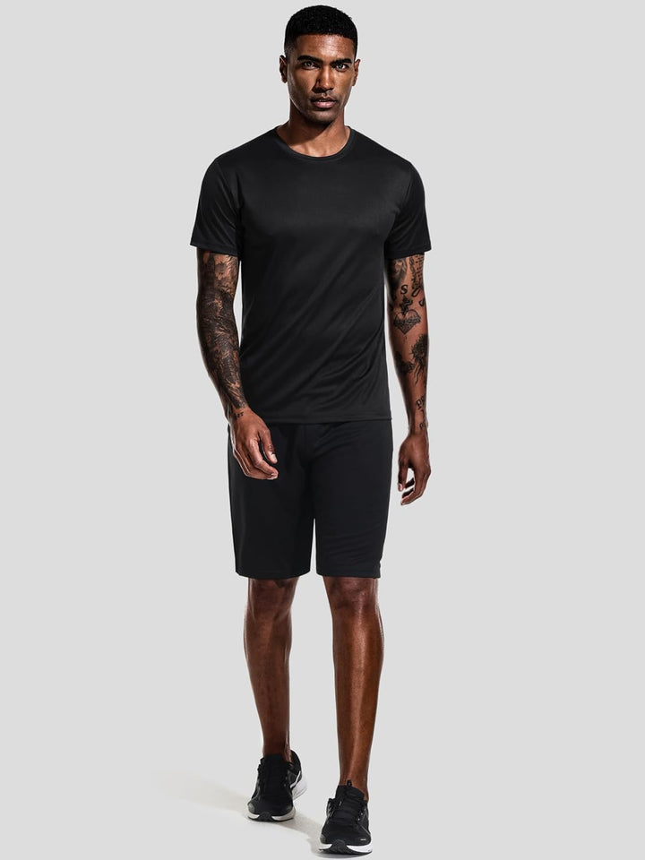 Teesmen T-Shirt Für Herren Kurzarm Rundhals Einfarbige Sport Basic Männer 5er Polyester Oder Baumwol