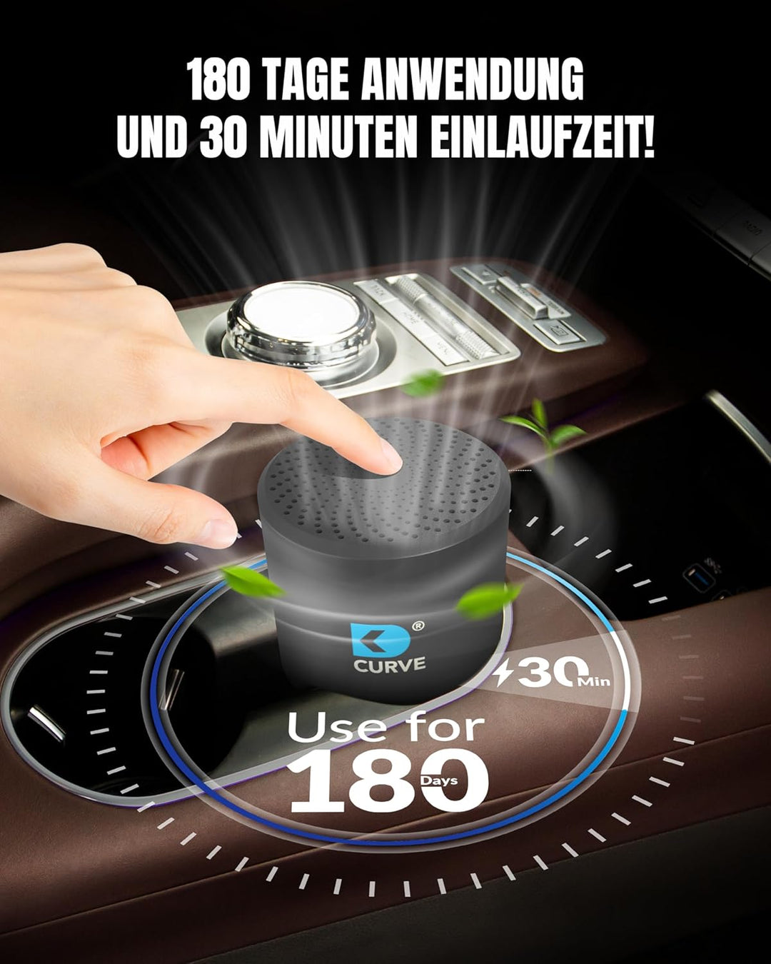 CURVE - Innovativer Luftreiniger mit Granulat - Entfernt 99% Keime und Gerüche - Für Auto, KFZ, LKW,