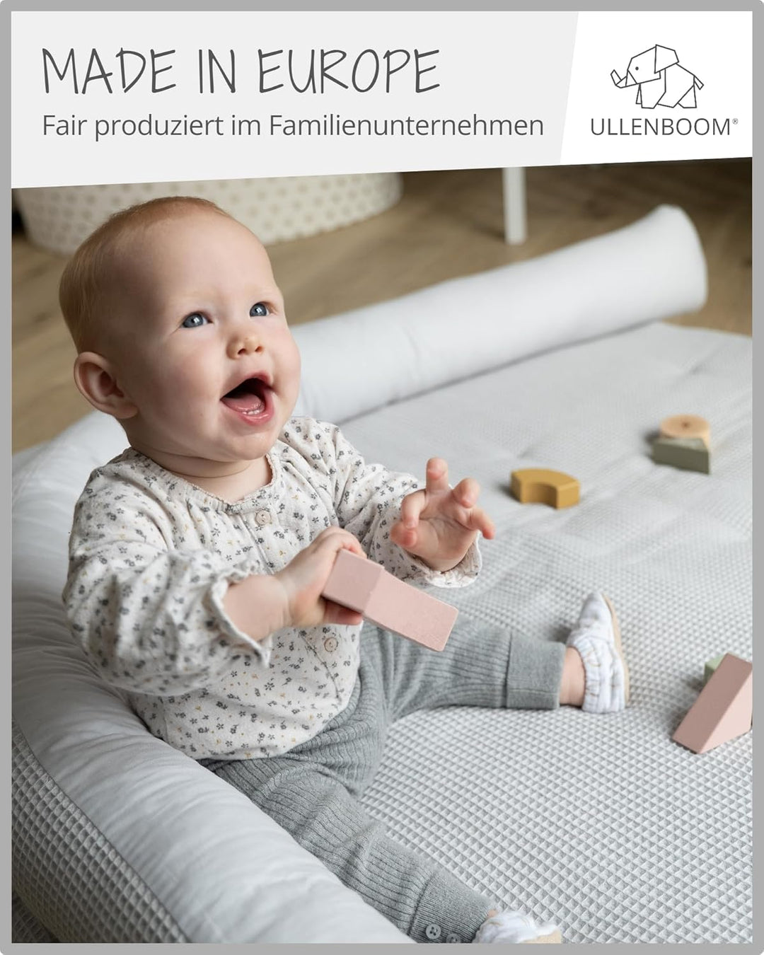 ULLENBOOM ® Baby Krabbeldecke 120x120 cm gepolstert in Grau (Made in EU) - Krabbeldecke für Baby mit