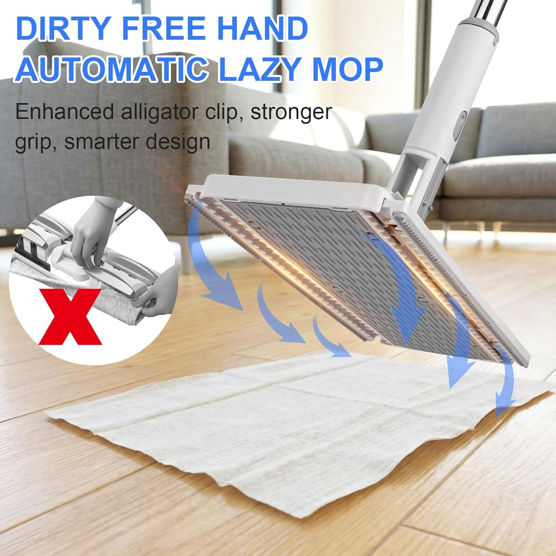 Fauler Wischmopp mit Automatischem Tuchwechsel, Mini Mopp mit 20 Mopp Pads | Druck-Klemm-System, 1-K