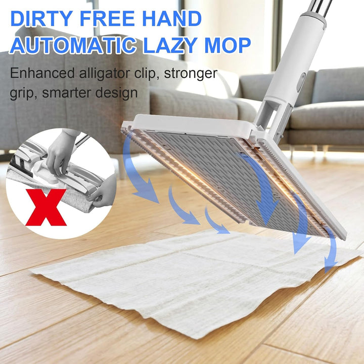 Fauler Wischmopp mit Automatischem Tuchwechsel, Mini Mopp mit 20 Mopp Pads | Druck-Klemm-System, 1-K