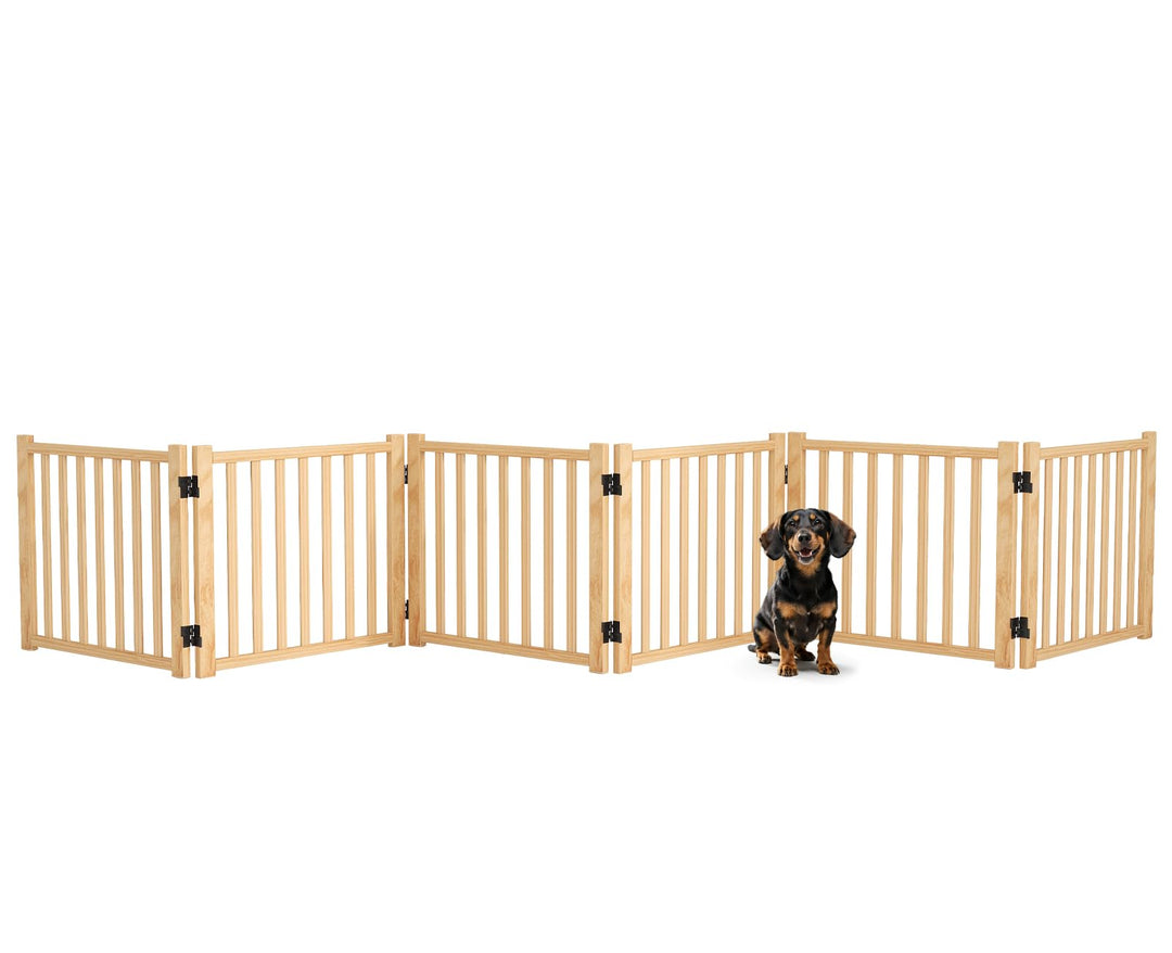 Lackfreies Naturholz-Hundeabsperrgitter, 6-teilig faltbar &amp; 360° drehbar – Sicher als Welpen- und Ki
