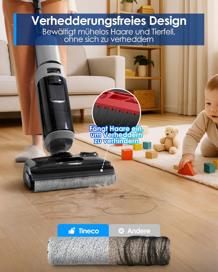 Tineco FLOOR ONE i5 Stretch Nass Trockensauger, 2‑in‑1 Saugen & Wischen, 180° Lay-Flat Waschsauger,