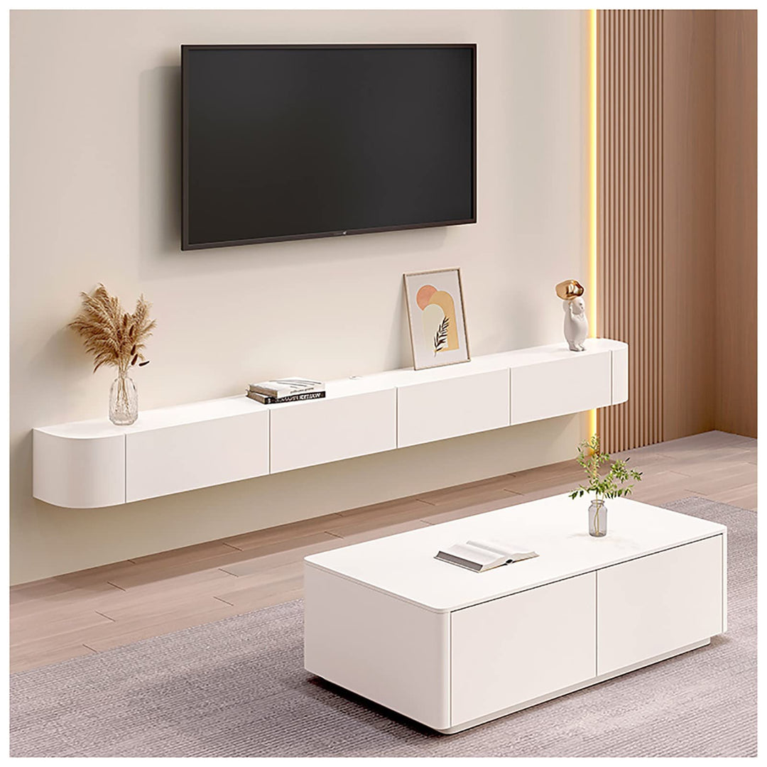 Schwebender TV-Ständer, Wand-TV-Schrank, Medienkonsole, Mit Kabellöchern, Aufbewahrungskomponenten-R