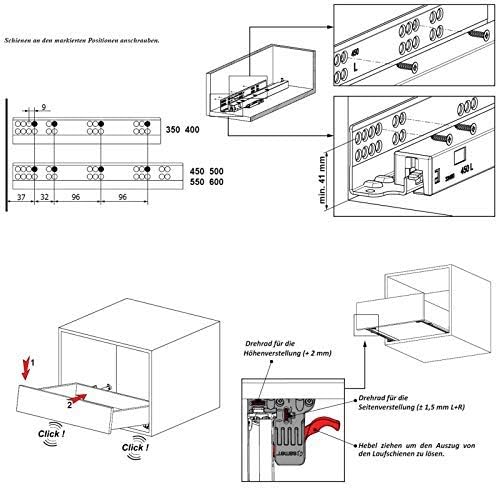 SOTECH 1 Paar Smart Slide Vollauszüge UV4-40-K2D-L500-PS für Holzschublade 500 mm Unterflurführung m