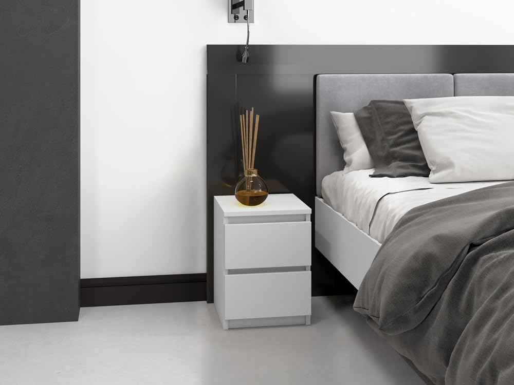 VBChome Nachttisch 30 x 30 x 40 cm Weiss Matt Nachttisch mit 2 Schubladen für das Schlafzimmer Griff