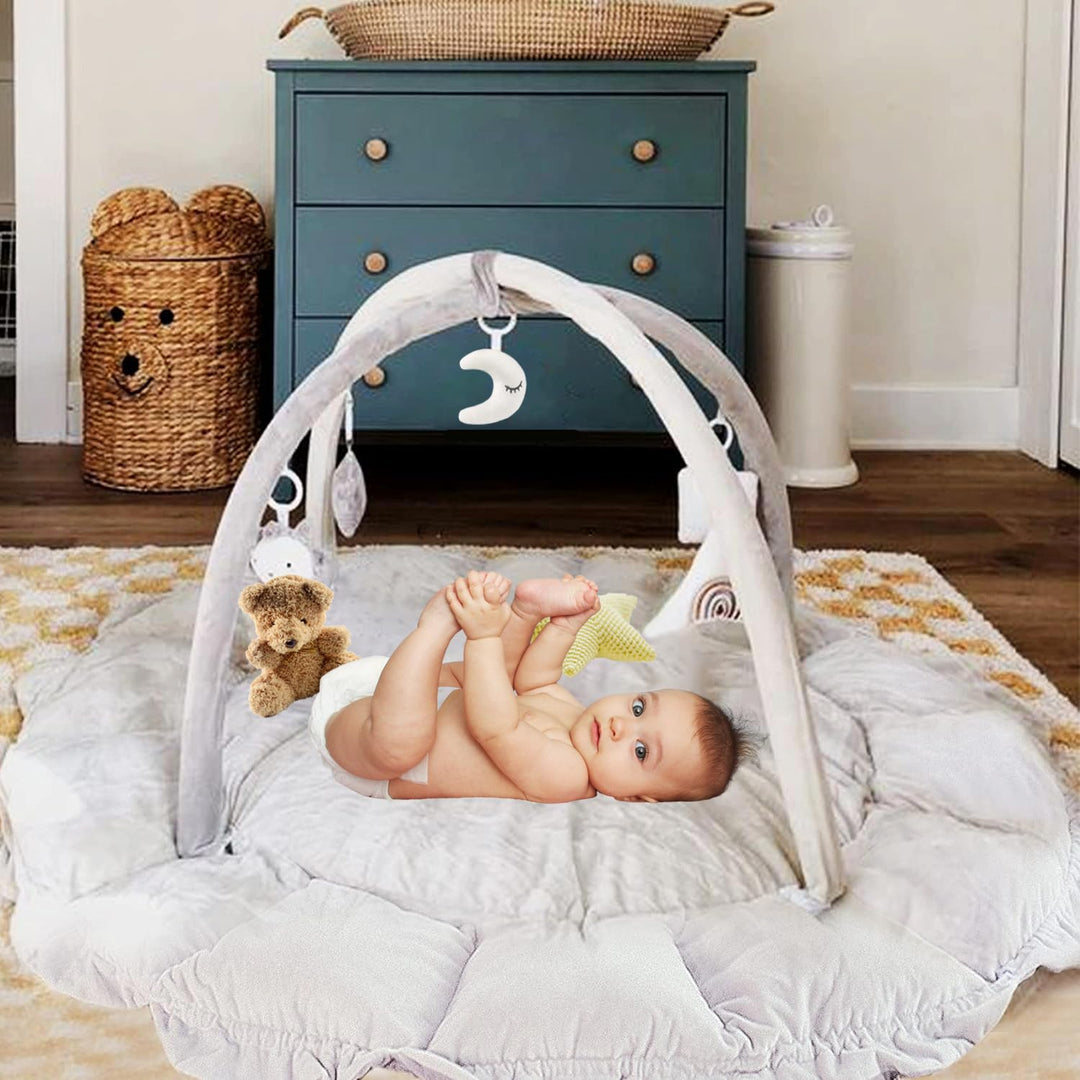 5-in-1 Baby Spieldecke,Krabbeldecke für Baby Spielmatte, Krabbelmatte mit Spielbogen 5 abnehmbarem B