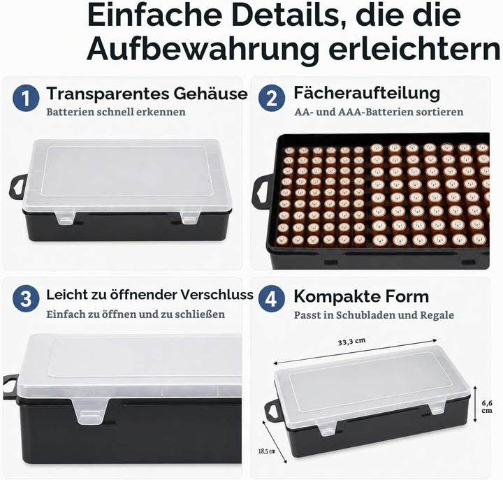Xuerdon Batterie Aufbewahrungsbox, Batterie Box für 134 Stk. AA &amp; AAA Batterien, Tragbare Garage-Org