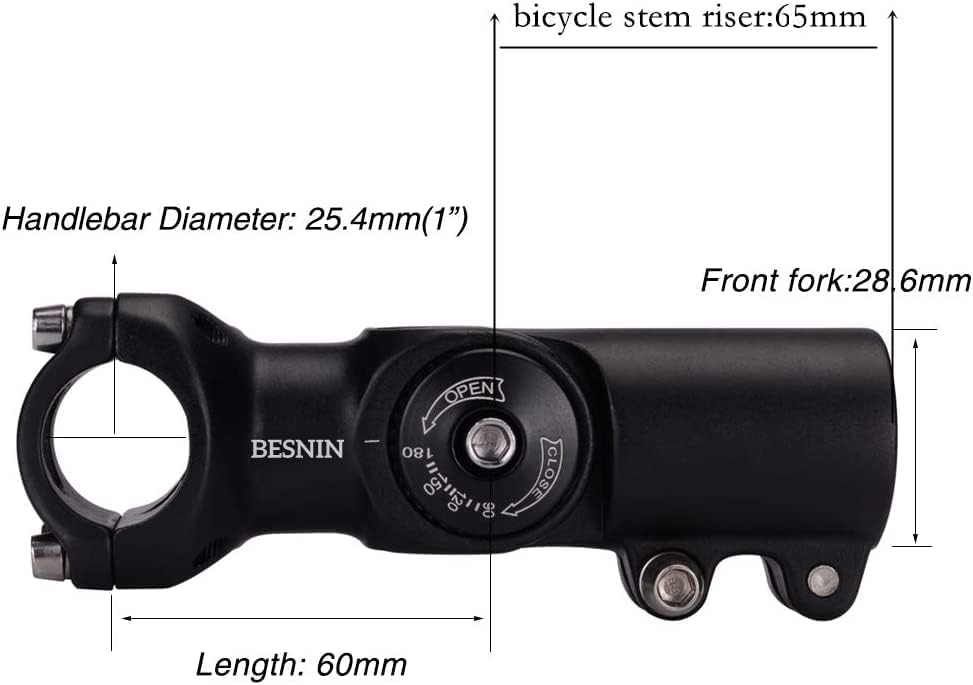 BESNIN Fahrrad Vorbau,Radfahren MTB Vorbau 0-90° 31.8MM OR 25.4MM 60/93/100mm Mountainbike Lenker Vo