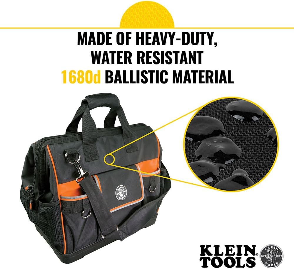 Klein Tools 55469 Tradesman Pro Werkzeugtasche, weit geöffnet, Schwarz/Orange