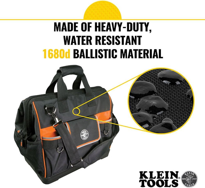 Klein Tools 55469 Tradesman Pro Werkzeugtasche, weit geöffnet, Schwarz/Orange