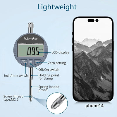 ALLmeter 0.01/0.0005'' Digital Messuhr 0-25.4 mm/1" mit Toleranzfunktion Zoll/metrische Umrechnung D