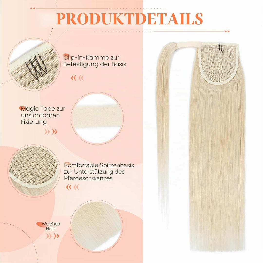 Benehair Ponytail Extension Echthaar, 100% Echthaar Zopf Extensions Echthaar, Wrap Around Ponytail f