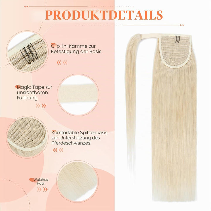 Benehair Ponytail Extension Echthaar, 100% Echthaar Zopf Extensions Echthaar, Wrap Around Ponytail f