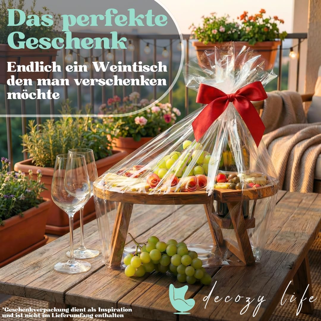 Weintisch Akazie Massivholz - Weinbar & Weintablett für Zuhause oder Outdoor - geeignet als Picknick
