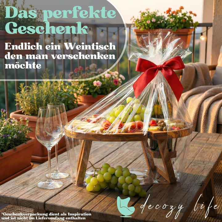 Weintisch Akazie Massivholz - Weinbar & Weintablett für Zuhause oder Outdoor - geeignet als Picknick