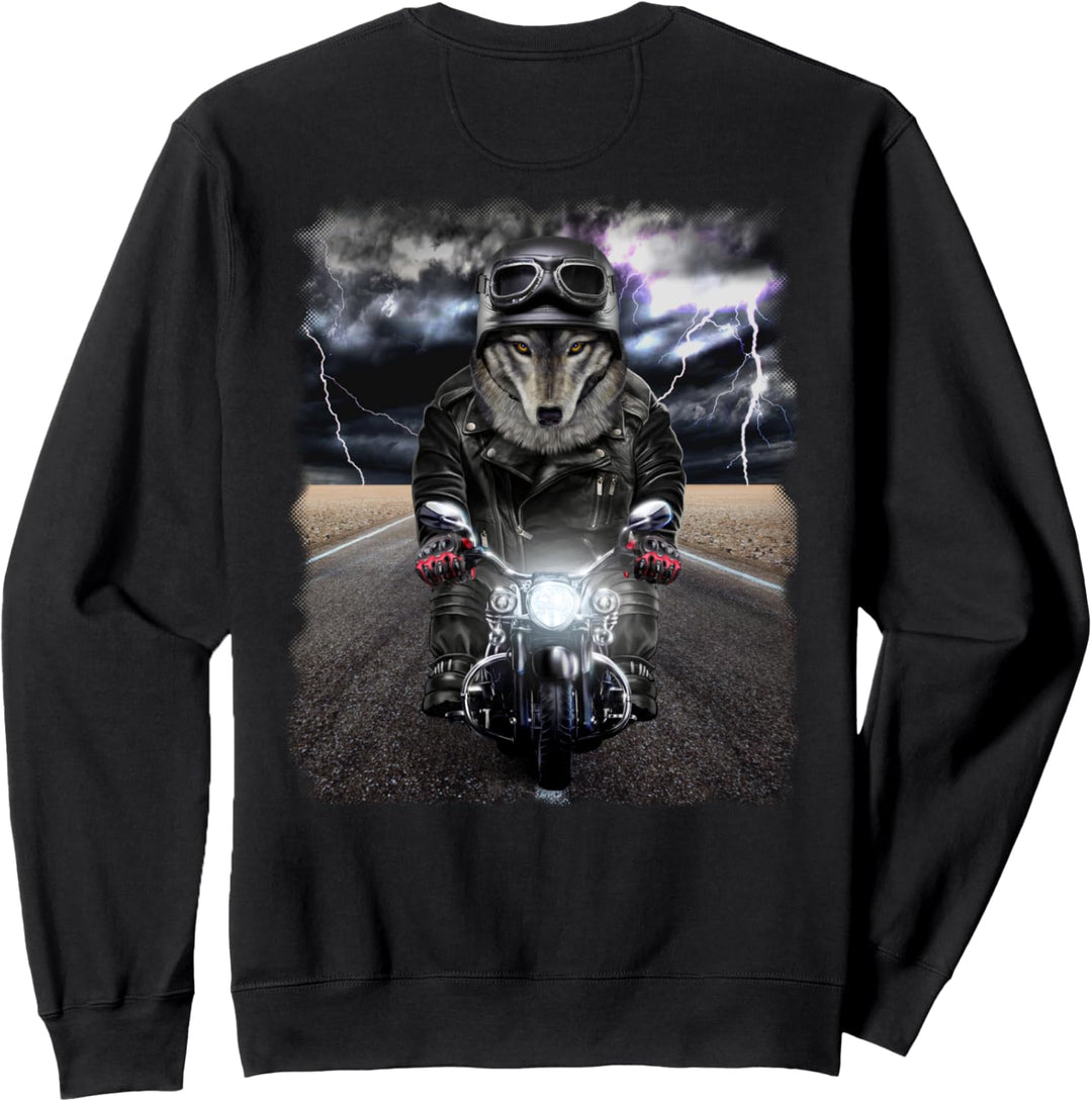 Grauer Wolf, die Motorrad auf Autobahn reitet Sweatshirt