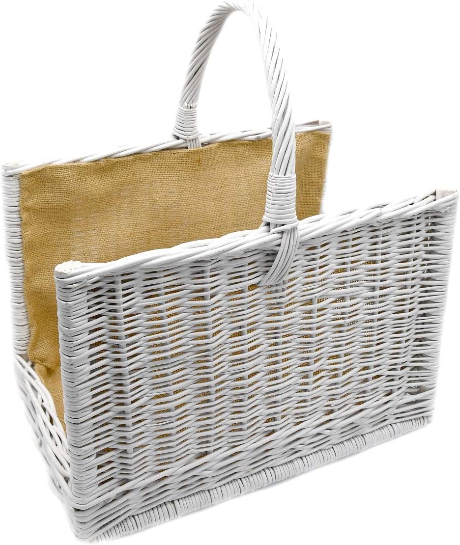 Kaminholzkorb Weidenkorb Korb Tragekorb für Holz verstärkt mit Jute weiss K12-205-WJ-G