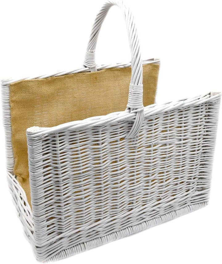 Kaminholzkorb Weidenkorb Korb Tragekorb für Holz verstärkt mit Jute weiss K12-205-WJ-G