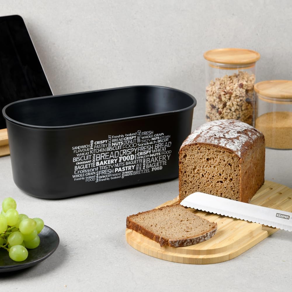 Kesper | Brotbox, Material: Melamin, Bambus, Masse: B: 34 x H: 14 x T: 18 cm, Farbe: Schwarz,Braun |