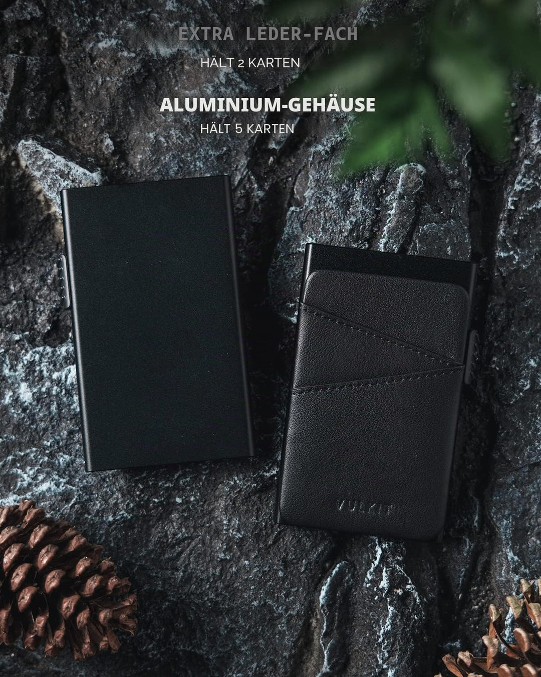 VULKIT Kreditkartenetui Minimalistische Slim Pop Up Geldbörse mit Lederschlitzen RFID-Blockierung fü