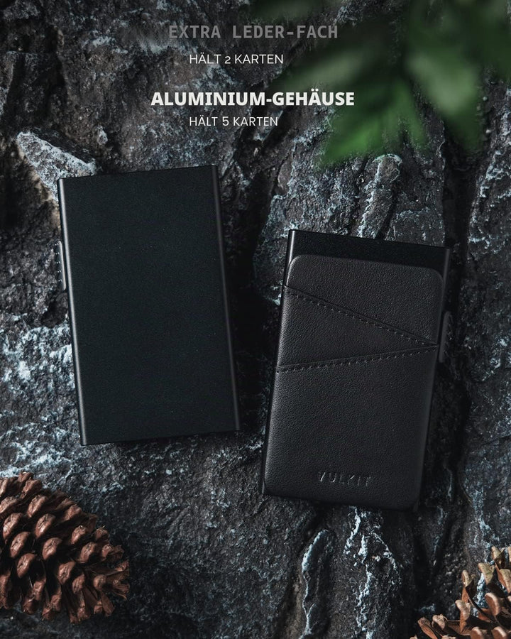 VULKIT Kreditkartenetui Minimalistische Slim Pop Up Geldbörse mit Lederschlitzen RFID-Blockierung fü
