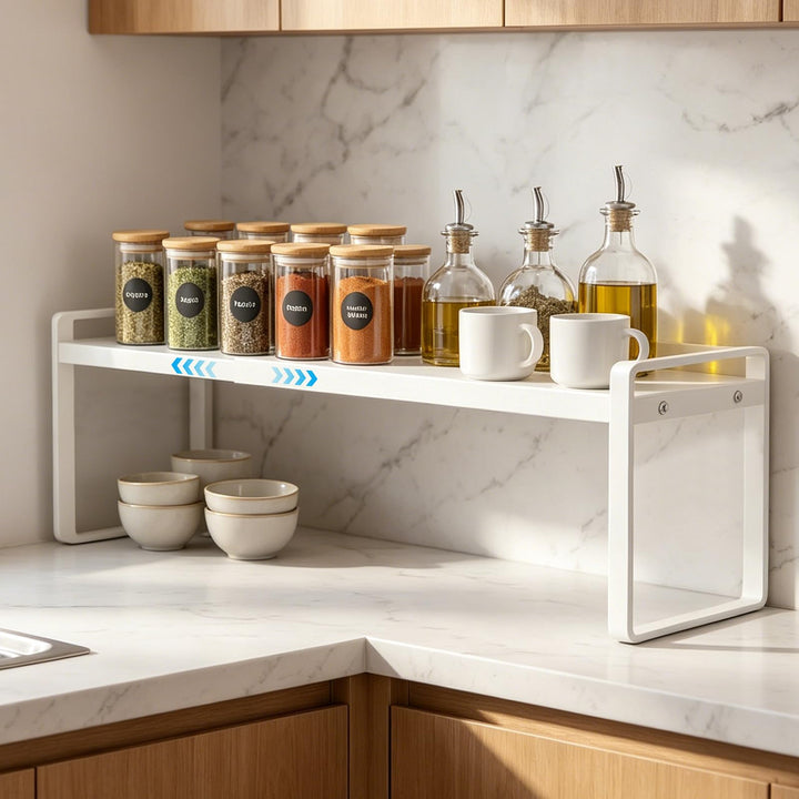 Erweiterbares Schrankregal - 24-42cm Stapelbarer Küchenregal Organizer für Küchenschrank und Arbeits