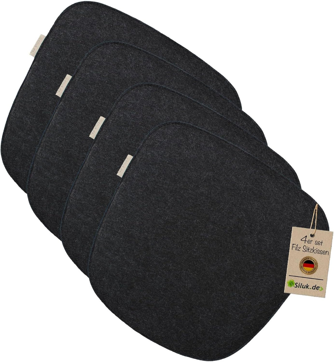 SILUK gemütliches Sitzkissen aus Filz 40cm x 40 cm - Komfortable Waschbare - 4er Set Grau I Schwarz