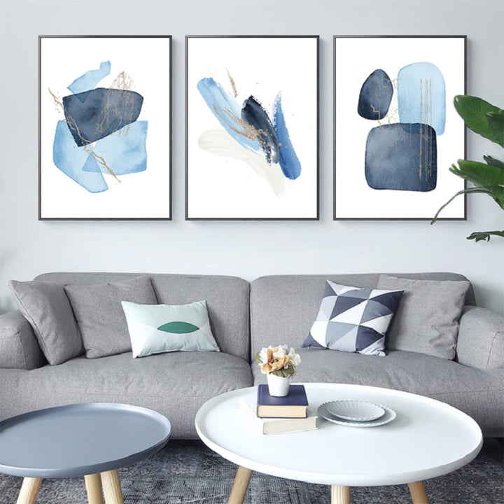 TROYSINC 3er Set Abstract Poster, Blau Geometrie Form Bilder, Ohne Rahmen Wandkunst Leinwand Poster,