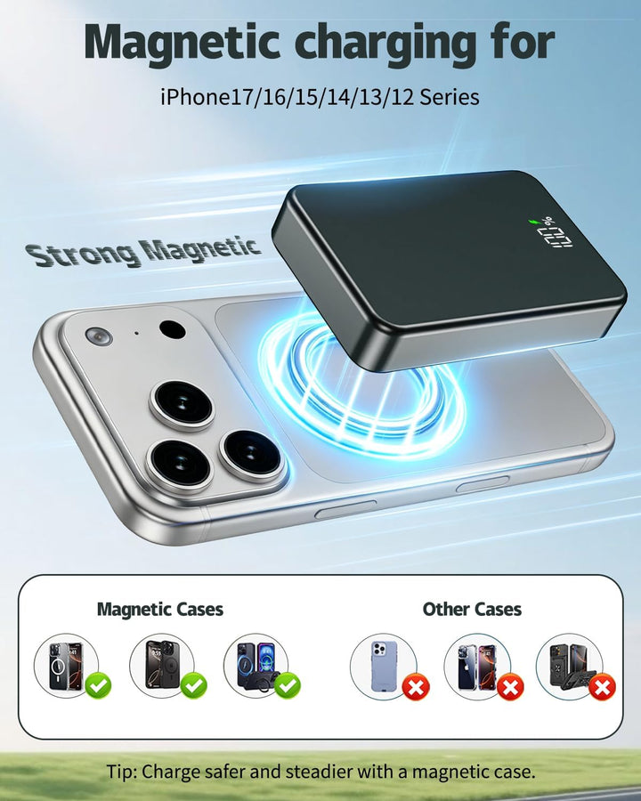 26800mAh Magnetische Powerbank, Mag-Safe-kompatibles kabelloses tragbares Ladegerät aus Aluminiumleg