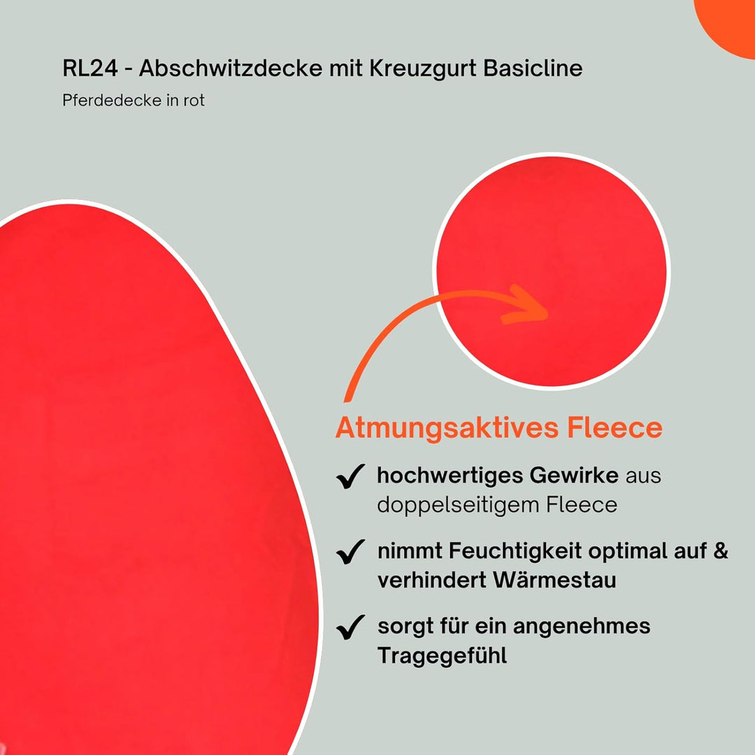 RL24 - Abschwitzdecke BASICLINE mit Kreuzgurt fürs Pferd ist atmungsaktiv Fleecedecke Transportdecke
