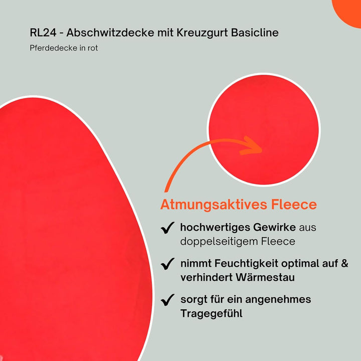 RL24 - Abschwitzdecke BASICLINE mit Kreuzgurt fürs Pferd ist atmungsaktiv Fleecedecke Transportdecke