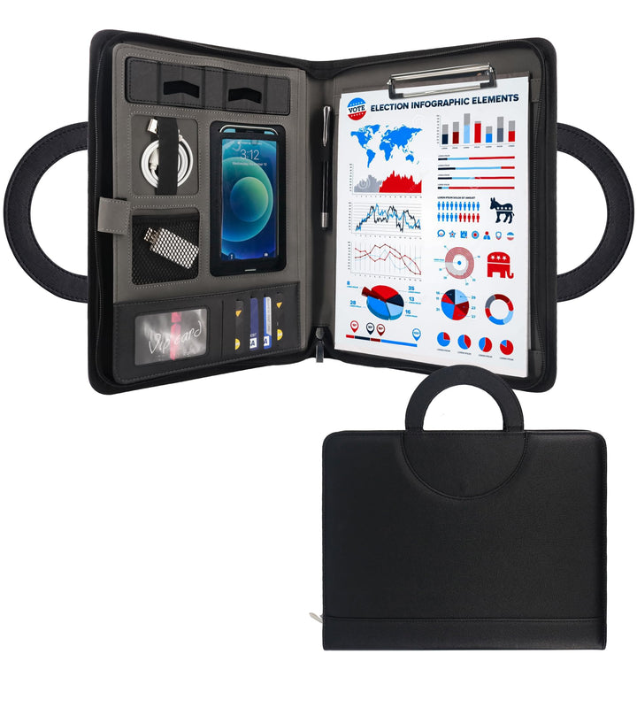 GraduatePro Schreibmappe A4 Leder Dokumentenmappe Business Tablet Mappe Ordner Klemmbrettmappe mit D