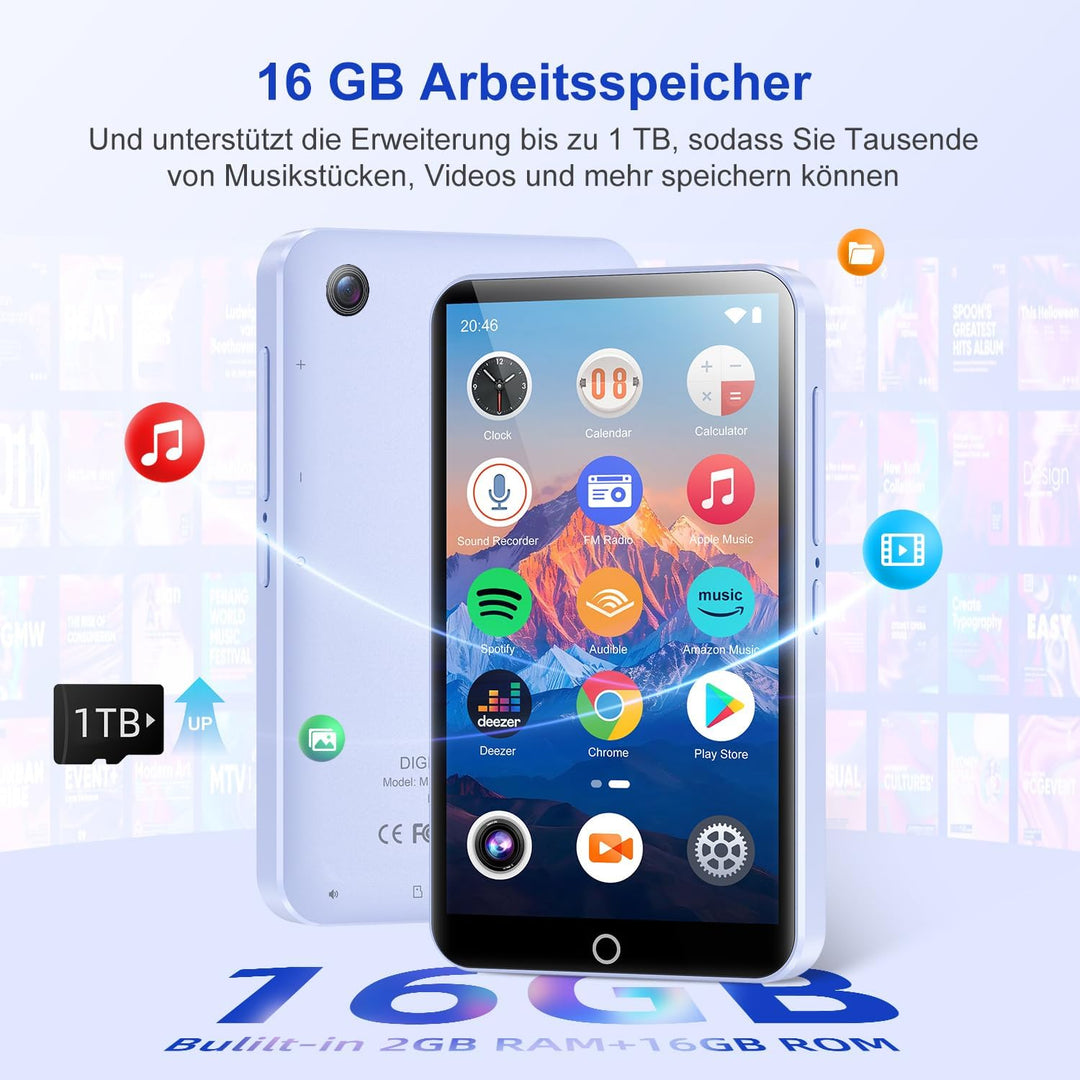 joliker Android MP4 Player mit Kamera, Spotify, 4" Full-Touch-Bildschirm Lila, Lila