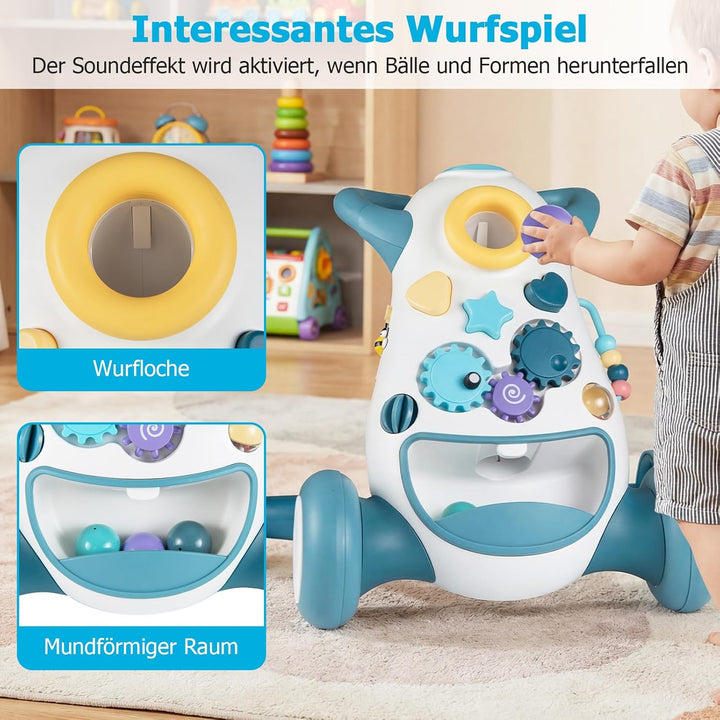 COSTWAY Lauflernwagen Baby, Lauflernhilfe mit Musik & Licht, Laufhilfe mit Formensortierer, Zahnräde