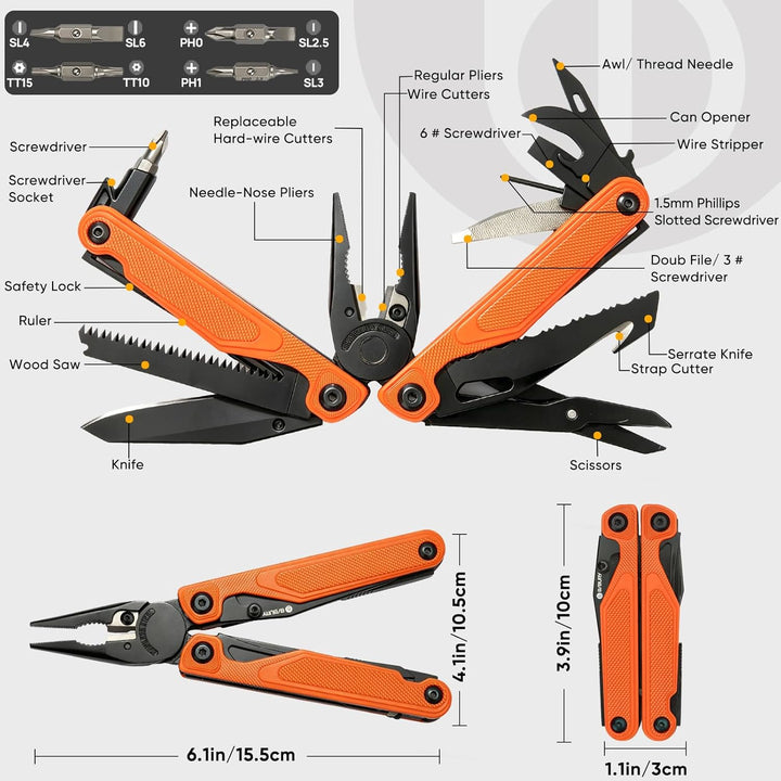 BIBURY 25-in-1 Multitool Multifunktionszange, YG12 Hartmetall-Schneide, G10-Griff, 3Cr13 Edelstahl,