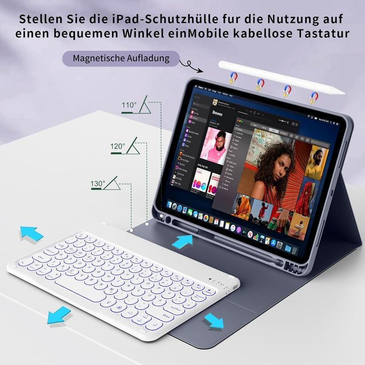 aoub Hülle mit Tastatur für iPad Air 11 Zoll 2025 M3/2024 M2, Kompatibel mit iPad Air 7./6./ 5./ 4.